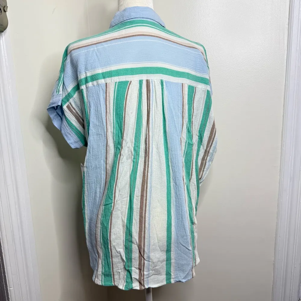 Time & Tru Striped Gauzy Cotton Shirt Women’s Sz Medium Oversized Relaxed Casual - Image 6