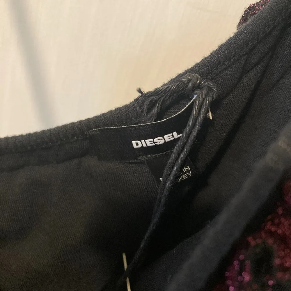 Diesel women's XXS one shoulder striped sparkle shimmer ruffle party dress NWD - Image 3