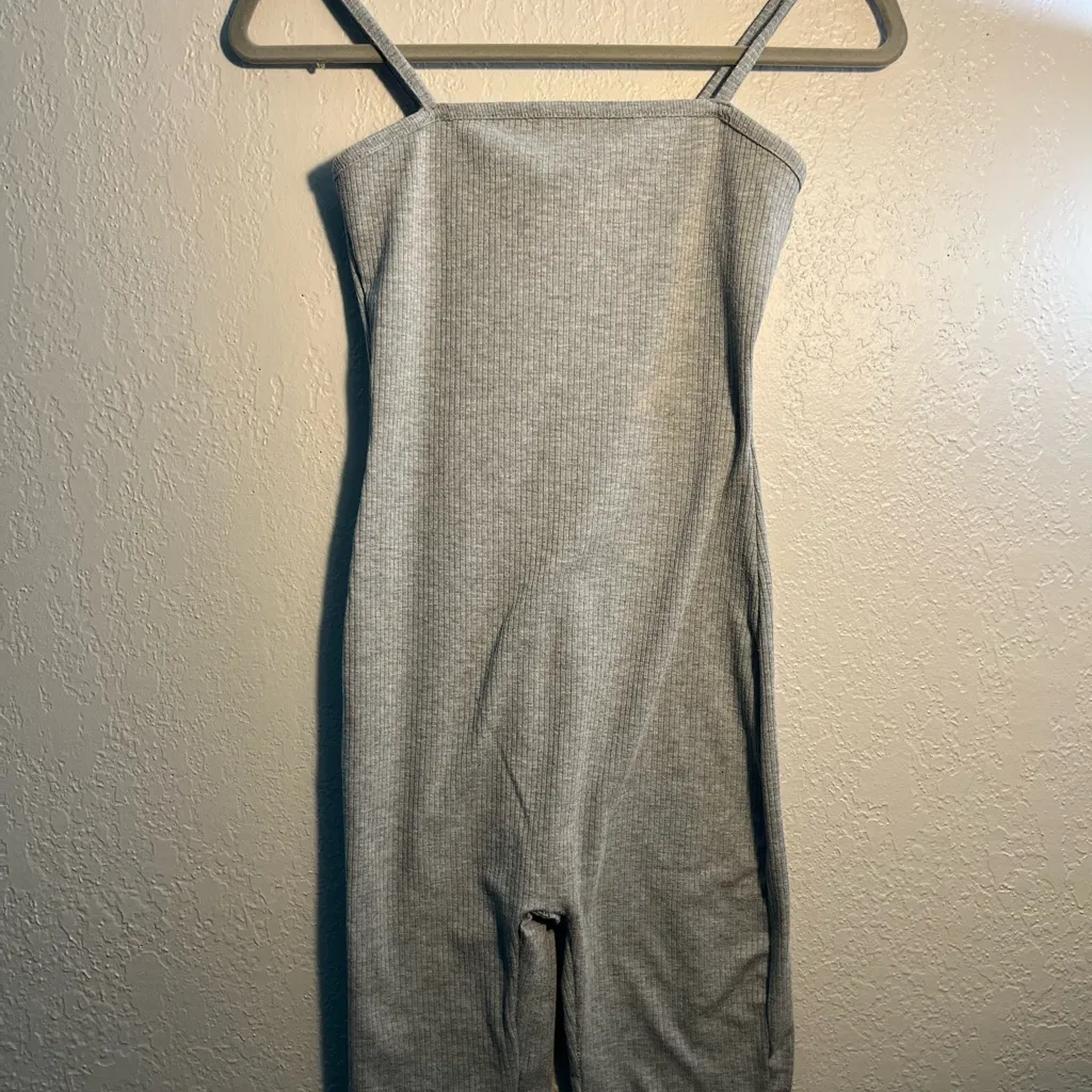 Bozzolo Gray Ribbed One-Piece Bodysuit SZ S Top Minimalist Y2K Petite Sleeveless - Image 2