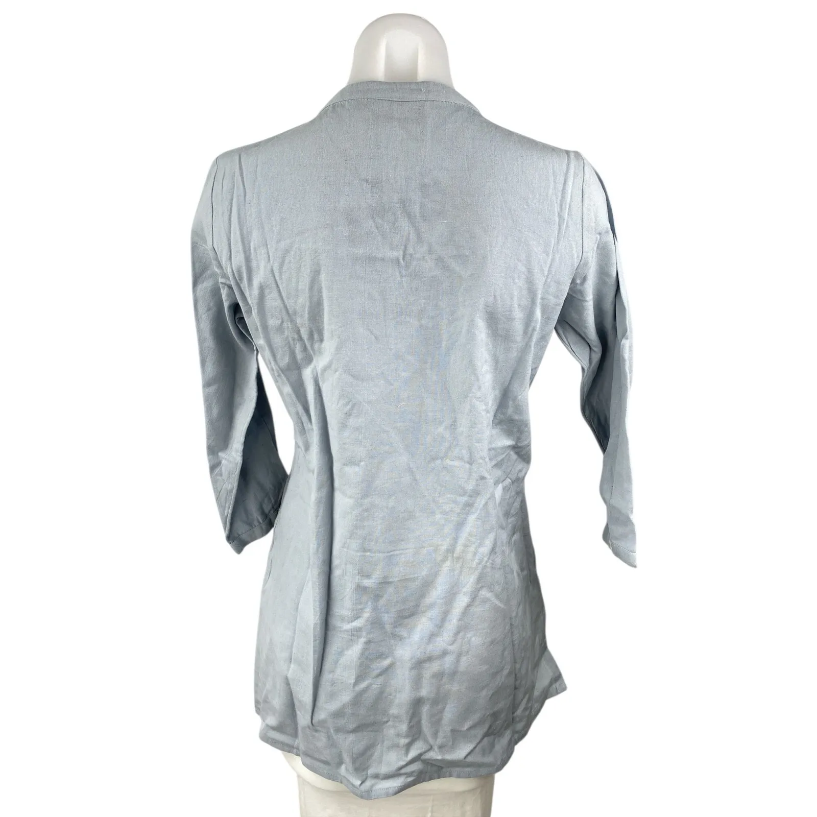 NEW Utsa Women's Blue Floral Embroidered 3/4 Sleeve Kurta Tunic Blouse Top Sz XS - Image 3