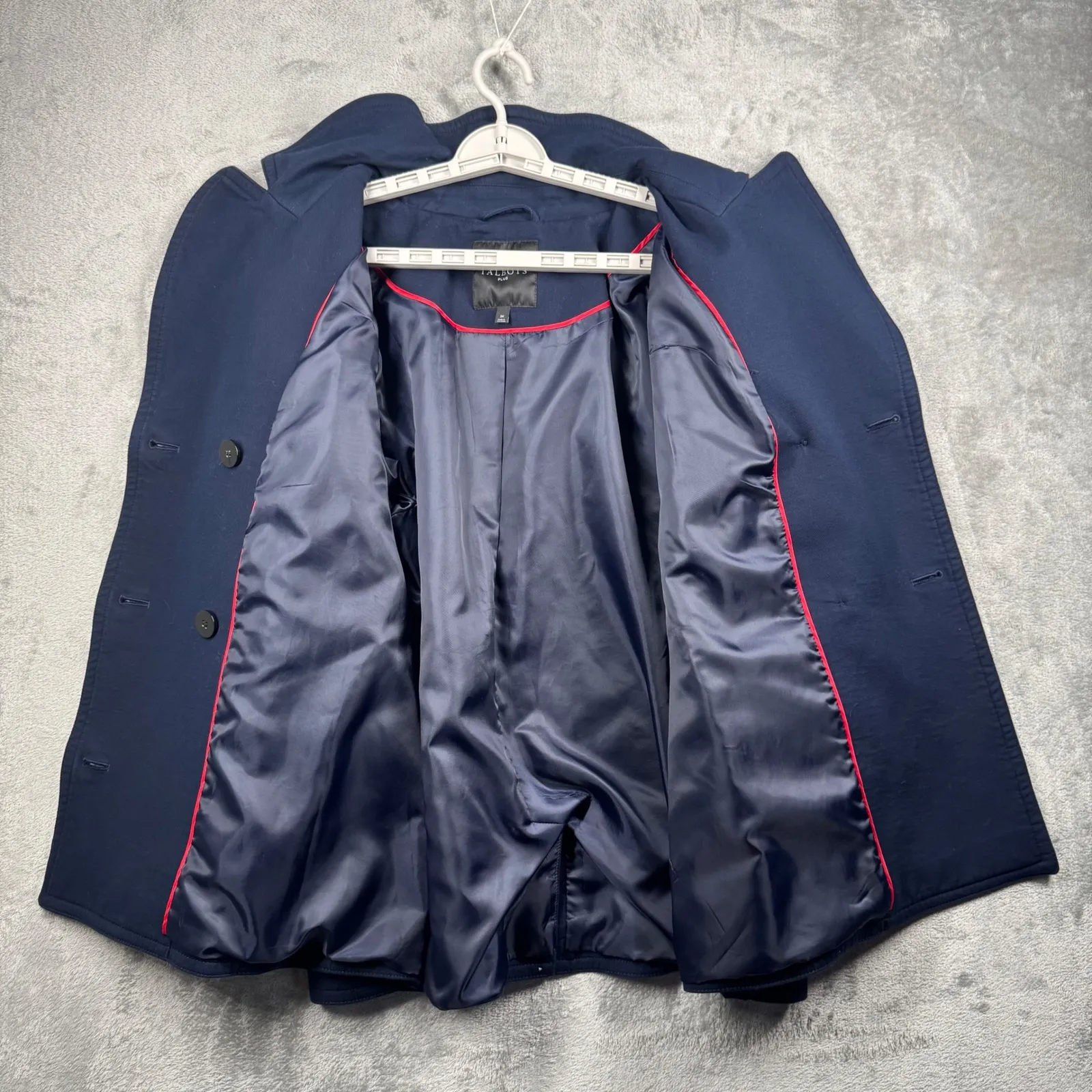 Talbots Jacket Size 3X Plus‎ Navy Blue Double Breasted Peacoat Preppy Nautical - Image 4