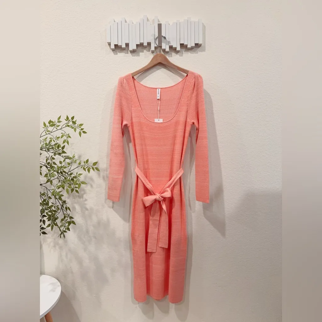 Kivari Valerie Rib Scoop Neck Midi Dress in Fine Rib US 6 NWT Orange - Image 2