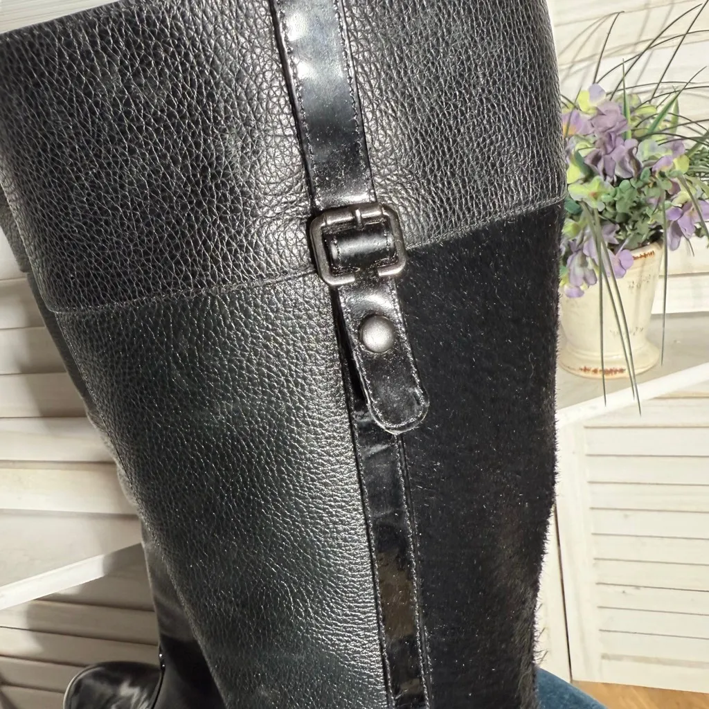 Vintage Y2K Miucha knee high black boots genuine leather calf hair rubber sole 8 - Image 8