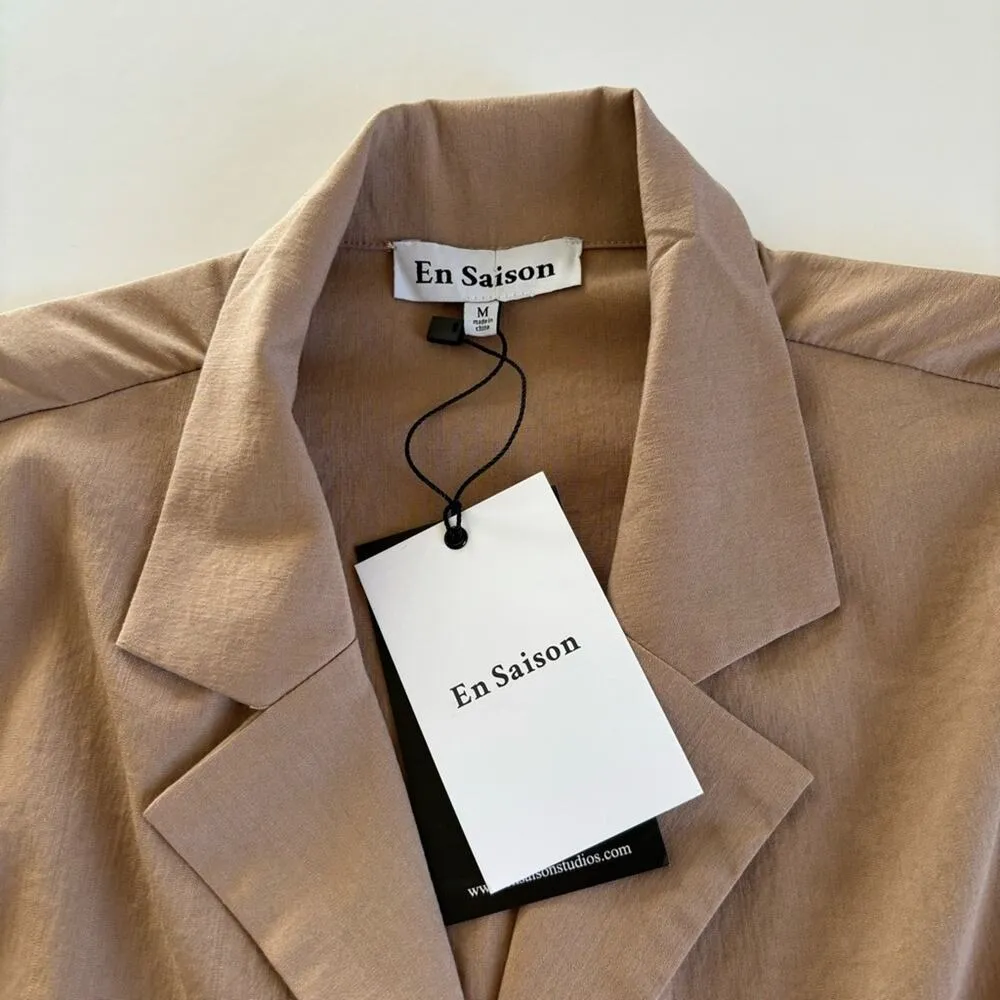 En Saison Tan Brown Beverly Shirtdress Mini Short Sleeve Cutout Dress Medium NWT - Image 5