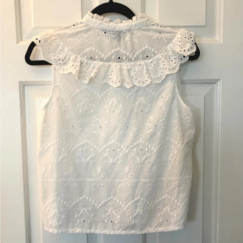 French Connection White Eyelet Ruffle Blouse - Image 3