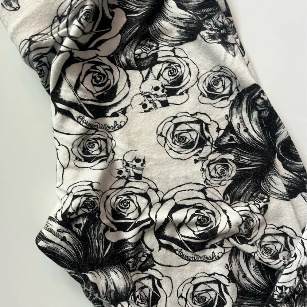 Lauren Moshi • Black White Skull Roses Flare Stretchy Pants - Image 3