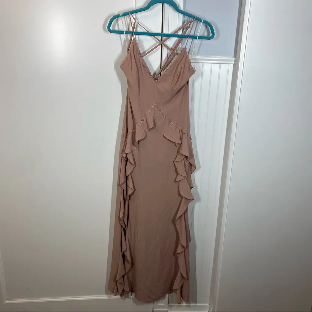 The Jetset Diaries Light My Fire Pink Riffled Maxi Dress XS‎ coquette romantic - Image 3