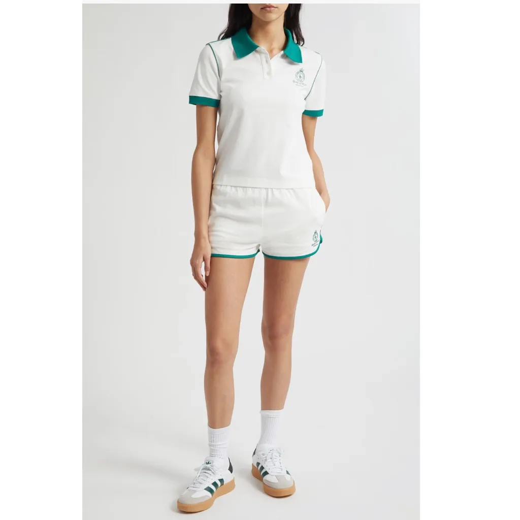 Sporty & Rich Crown Embroidered 70s Pique Polo New! White Size XS - Image 2