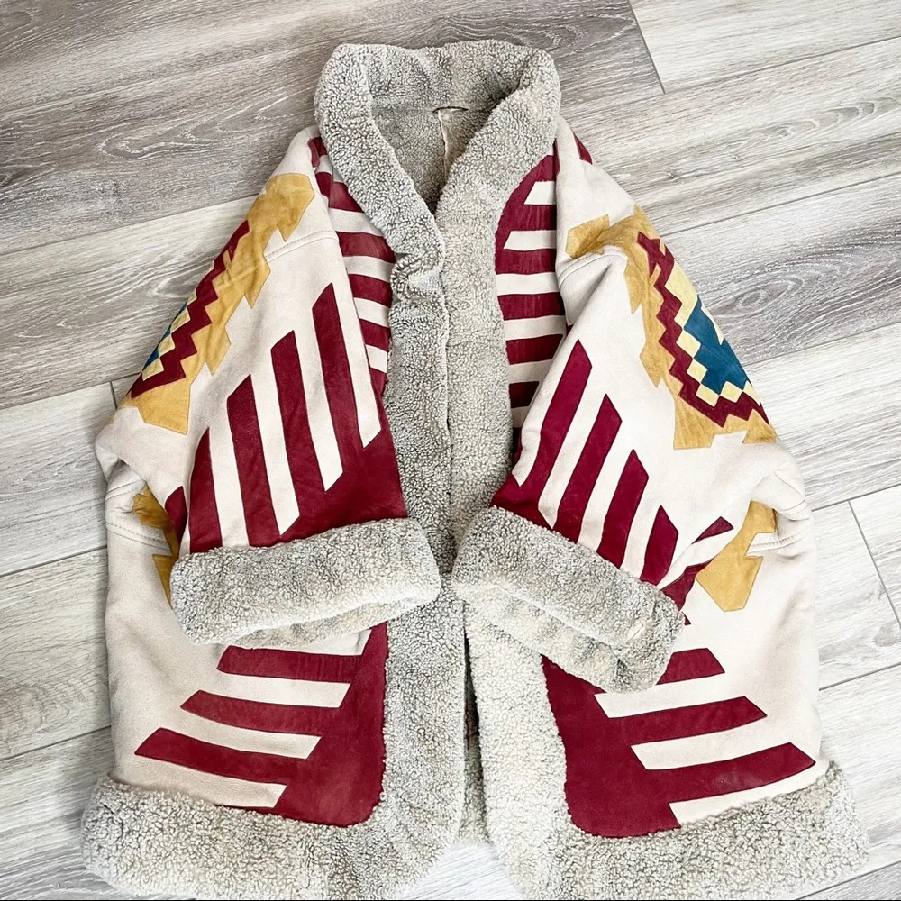 Vintage Customized Valentino‎ boutique aztec mesa leather shearling coat Large - Image 12