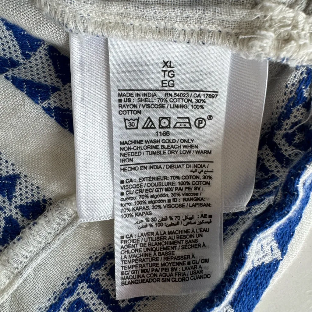 Old Navy Cobalt Blue White Embroidered Cotton Loose Fit Flare Sleeve Top Sz XL - Image 7