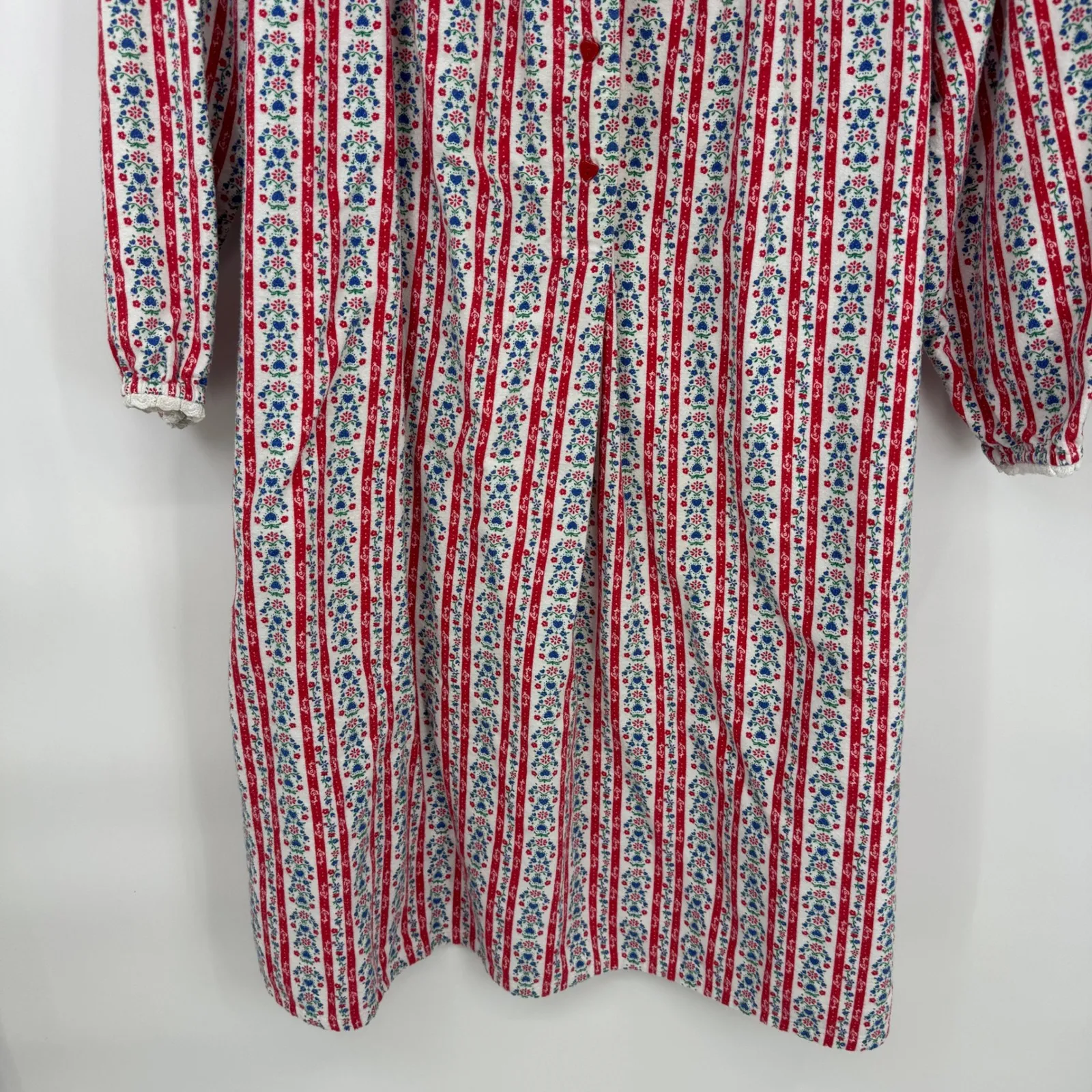 Vintage Lanz of Salzburg Flannel Nightgown Womens Small White Cotton Floral - Image 3