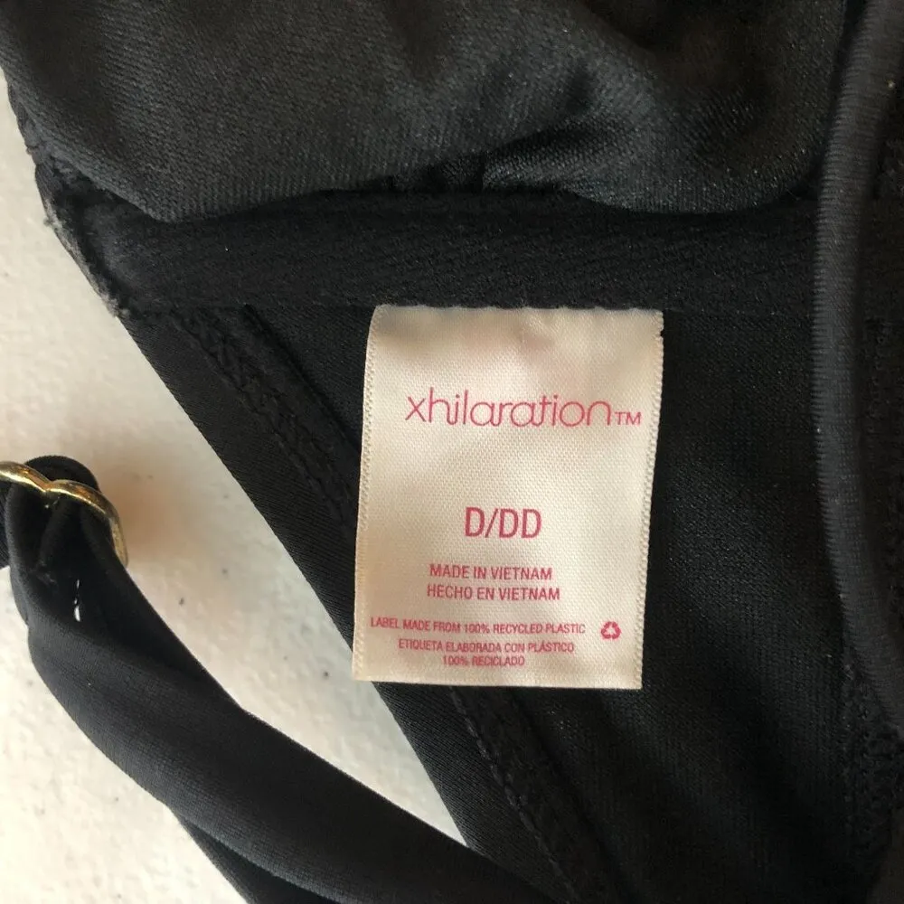 Xhilaration Bikini Top Smocked String Ties Removable Cups Black D/DD - Image 3