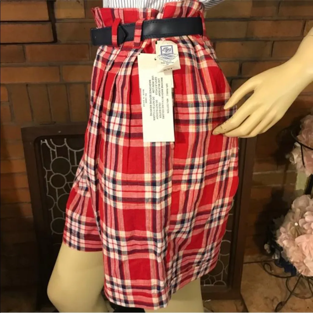 JJ FARGO RED & BLUE PLAID PLEATED VINTAGE SHORTS WITH BELT NWT (11/12/M) Size M - Image 5