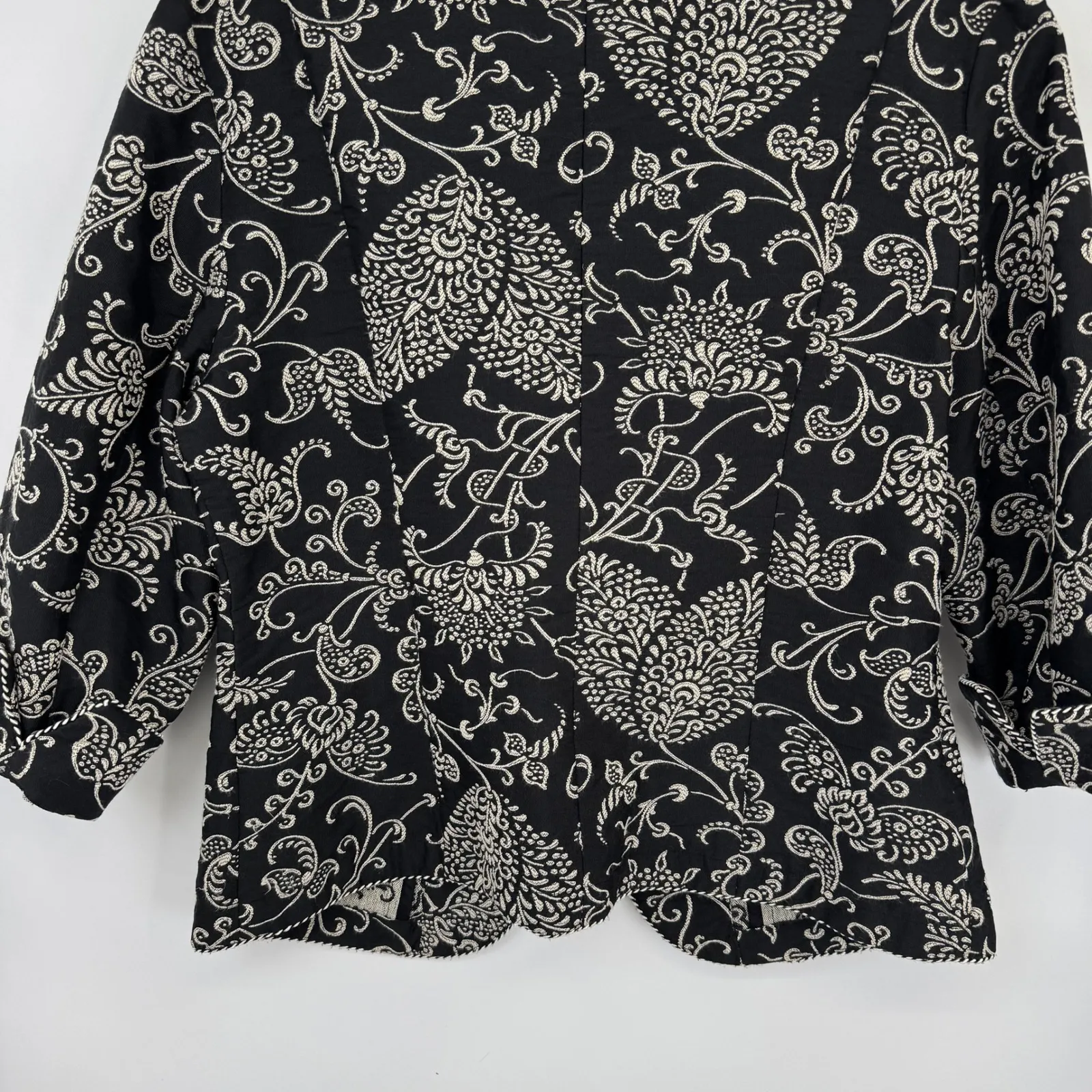 Cabi Eliza Blazer Jacket Womens 8 Black Cream Floral 3/4 Sleeve - Image 10
