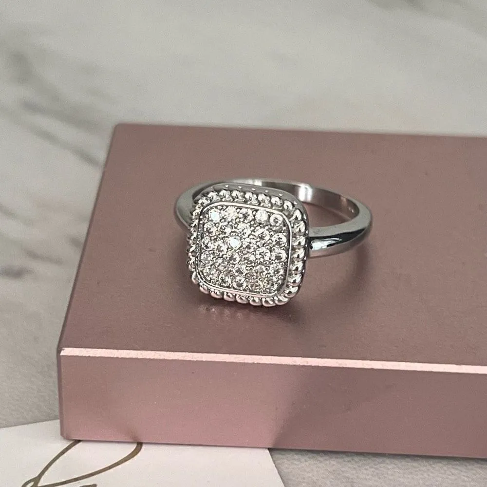 RIVKA‎ FRIEDMAN Twisted Bezel Pavé CZ Ring, Silver Rhodium Plated, Size 6, NWT - Image 2