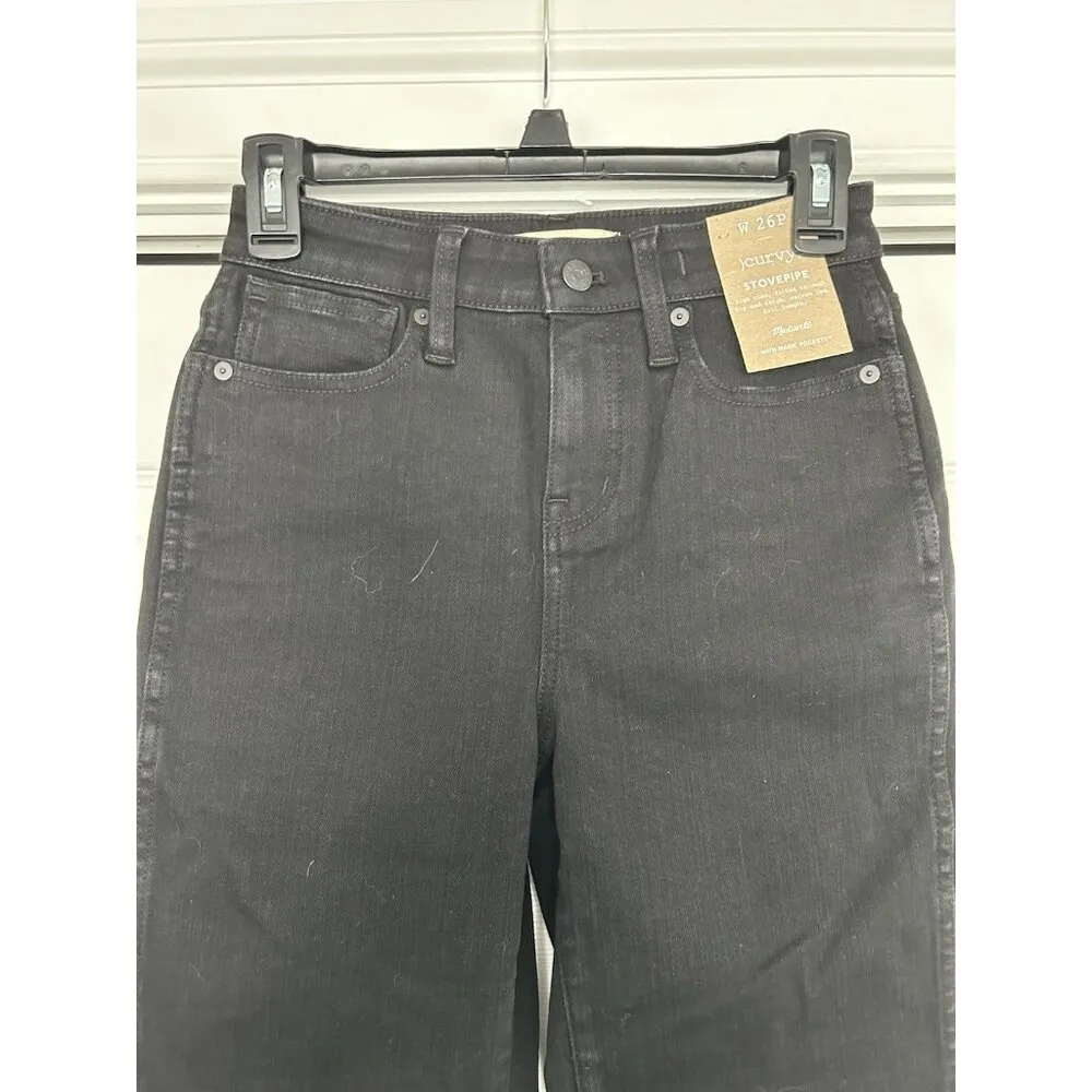Madewell Curvy Stovepipe Jeans High-Rise Stretch in Black Rinse Size 26P - Image 8