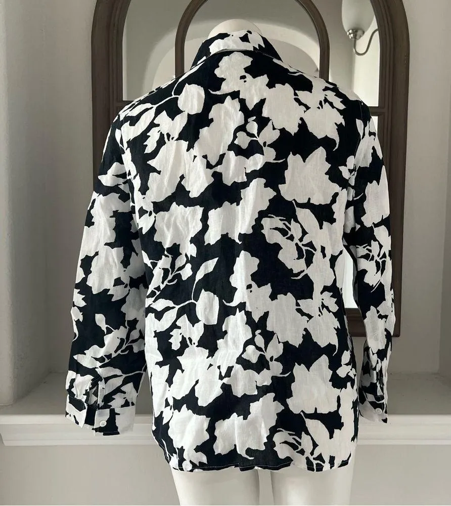 J.Jill Linen Button Front Collared Shirt, White & Black Size XS Retail $99 - Image 4