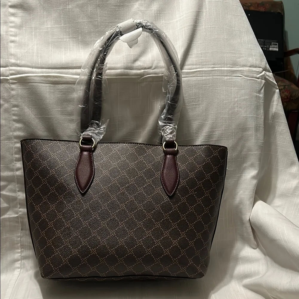 NINE WEST Brown Structured Tote Bag with Leather Trim NWOT - Image 4