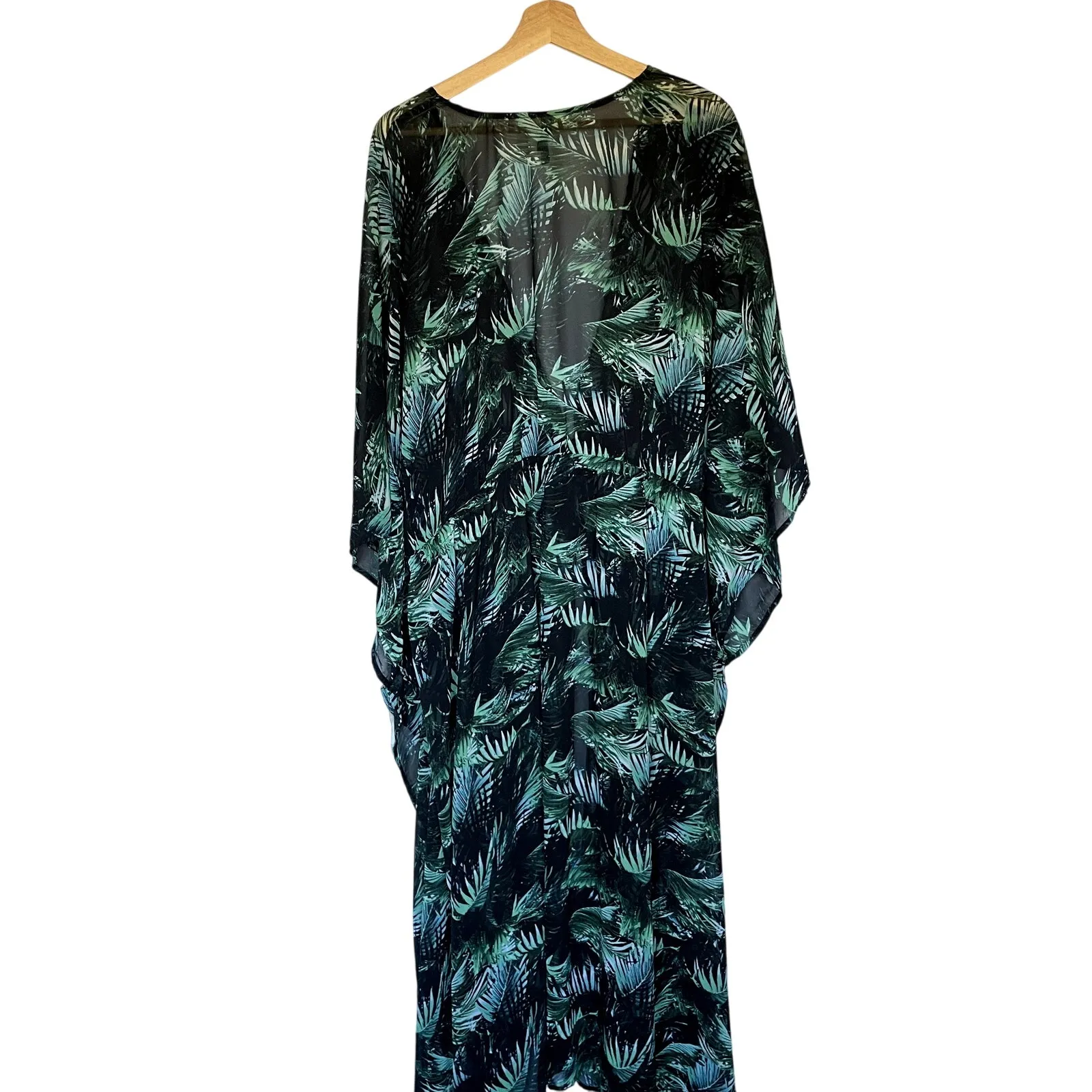 Torrid flowy sheer green black leaves kimono coverup robe women's plus size 24 - Image 9