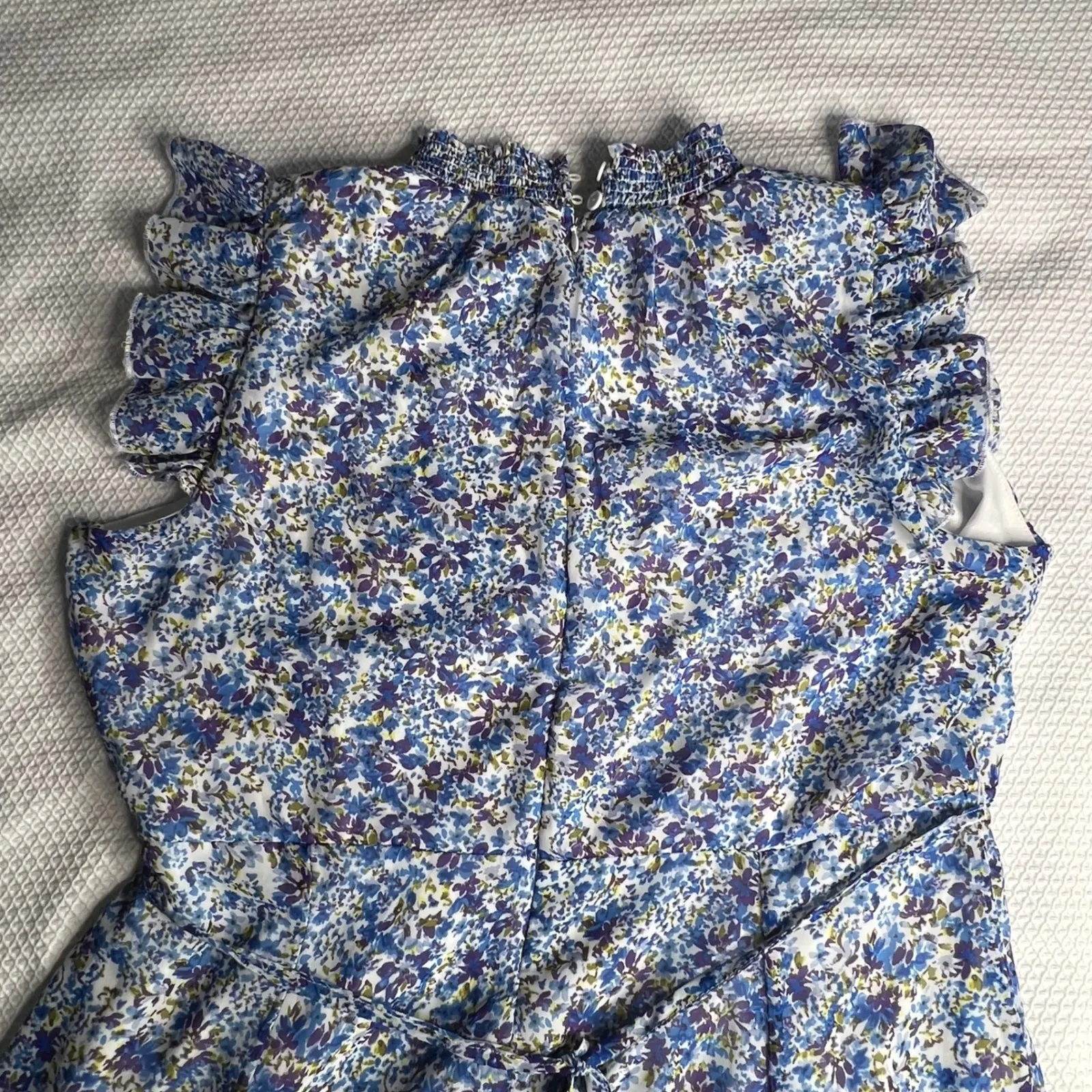 Nina Leonard Floral Ruffle Mock Neck Midi Dress Blue Womens XL NWT Summer Vacay - Image 9