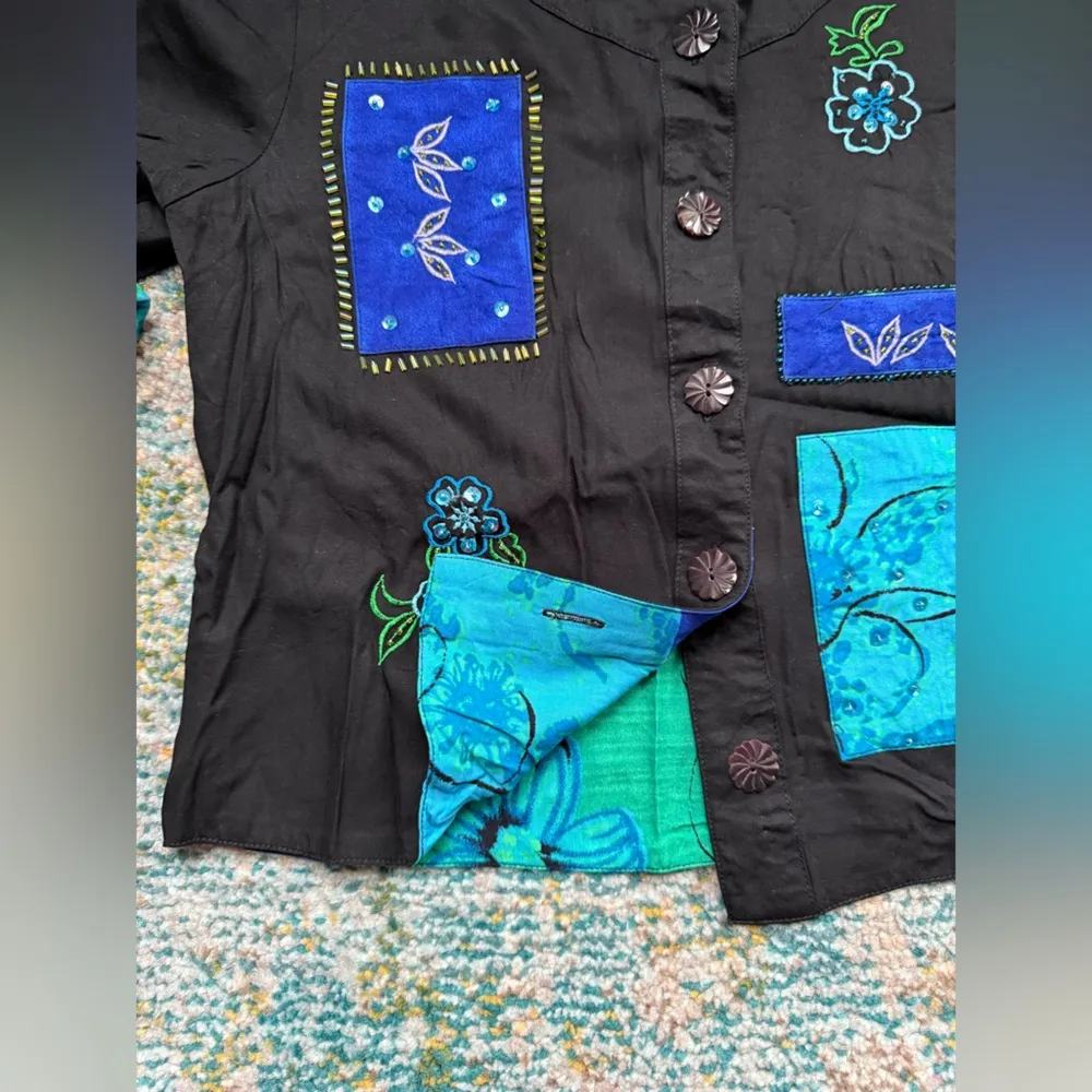 Vintage Key Lime Pie floral sequin skirt reversible jacket set, size small Blue - Image 12