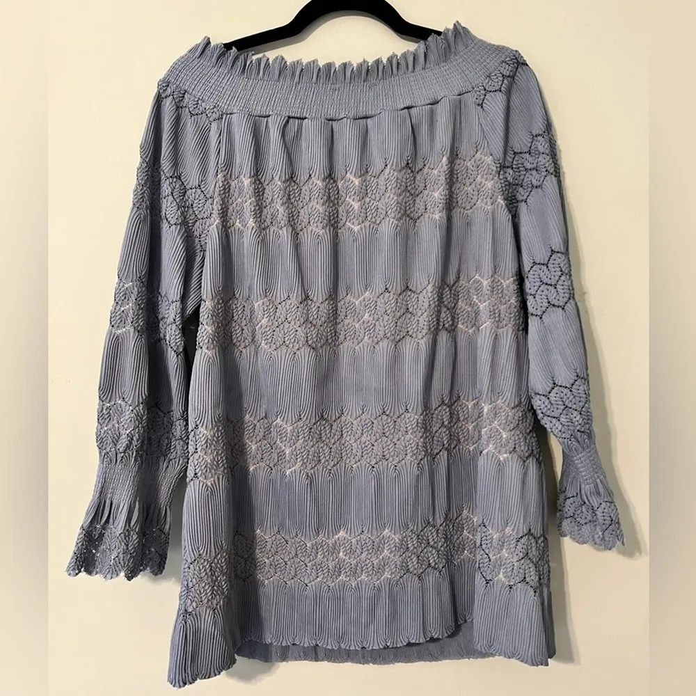 Suzanne Betro small ruffle off the shoulder lace crochet smocked top lightweight - Image 3