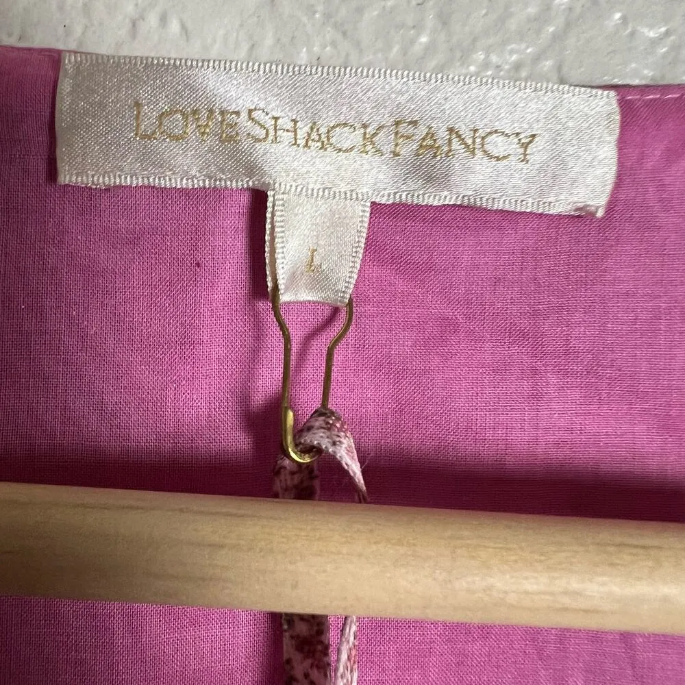 LoveShackFancy Pink Metallic Gabriella Lame Puff Sleeve Bow Mini Dress Size L - Image 10