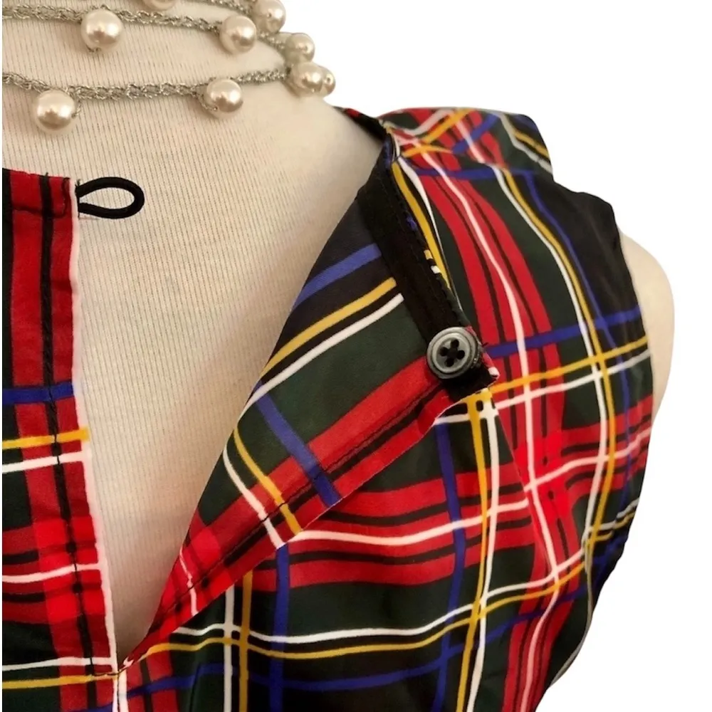 J CREW Stewart Tartan Plaid Asymmetrical Ruffle Sleeveless Blouse Women’s Size 0 - Image 4