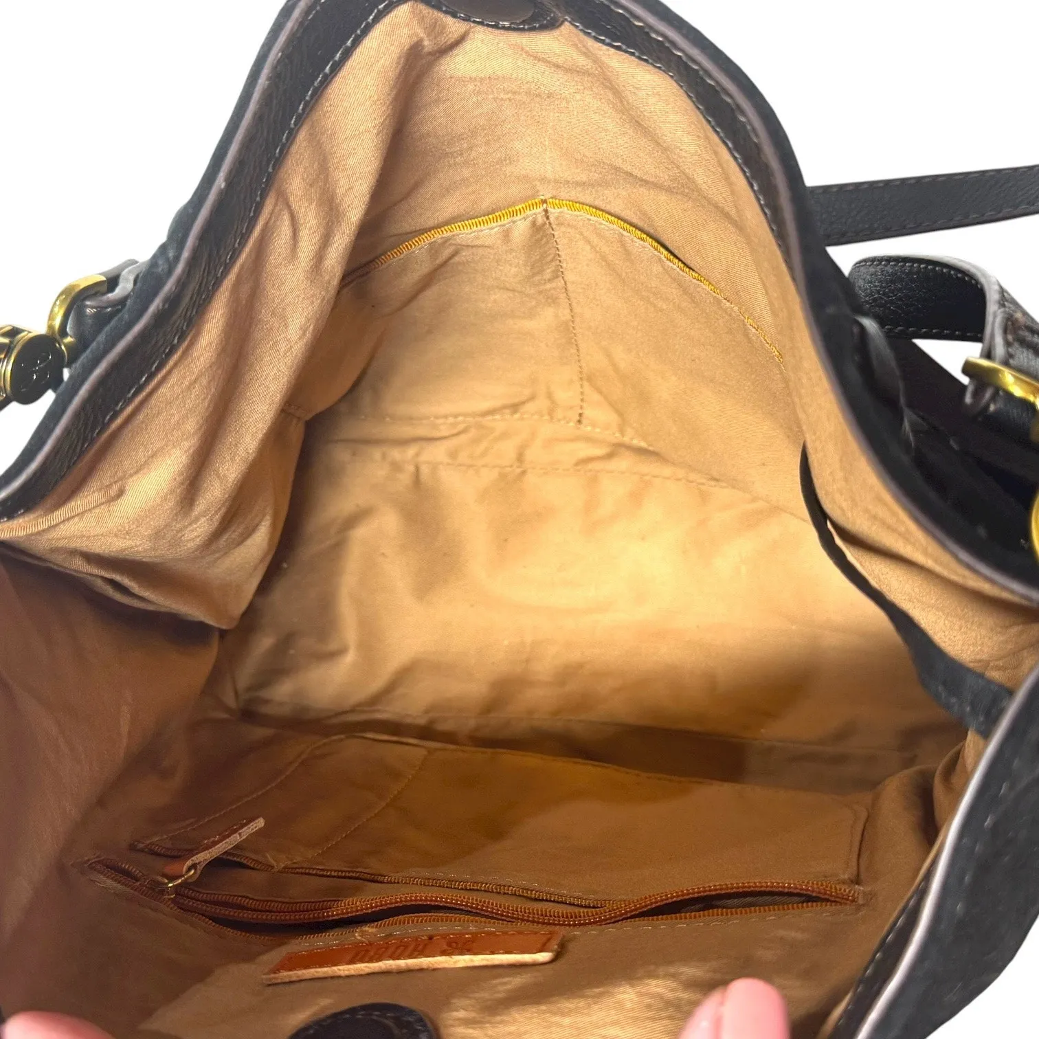 Hobo Pier Shoulder Bag Crossbody Bag Suede Leather Black Brass - Image 13