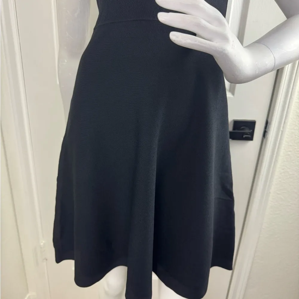 Line Mesh Fit & Flare Mini Black Skater Dress Women's Size S - Image 7