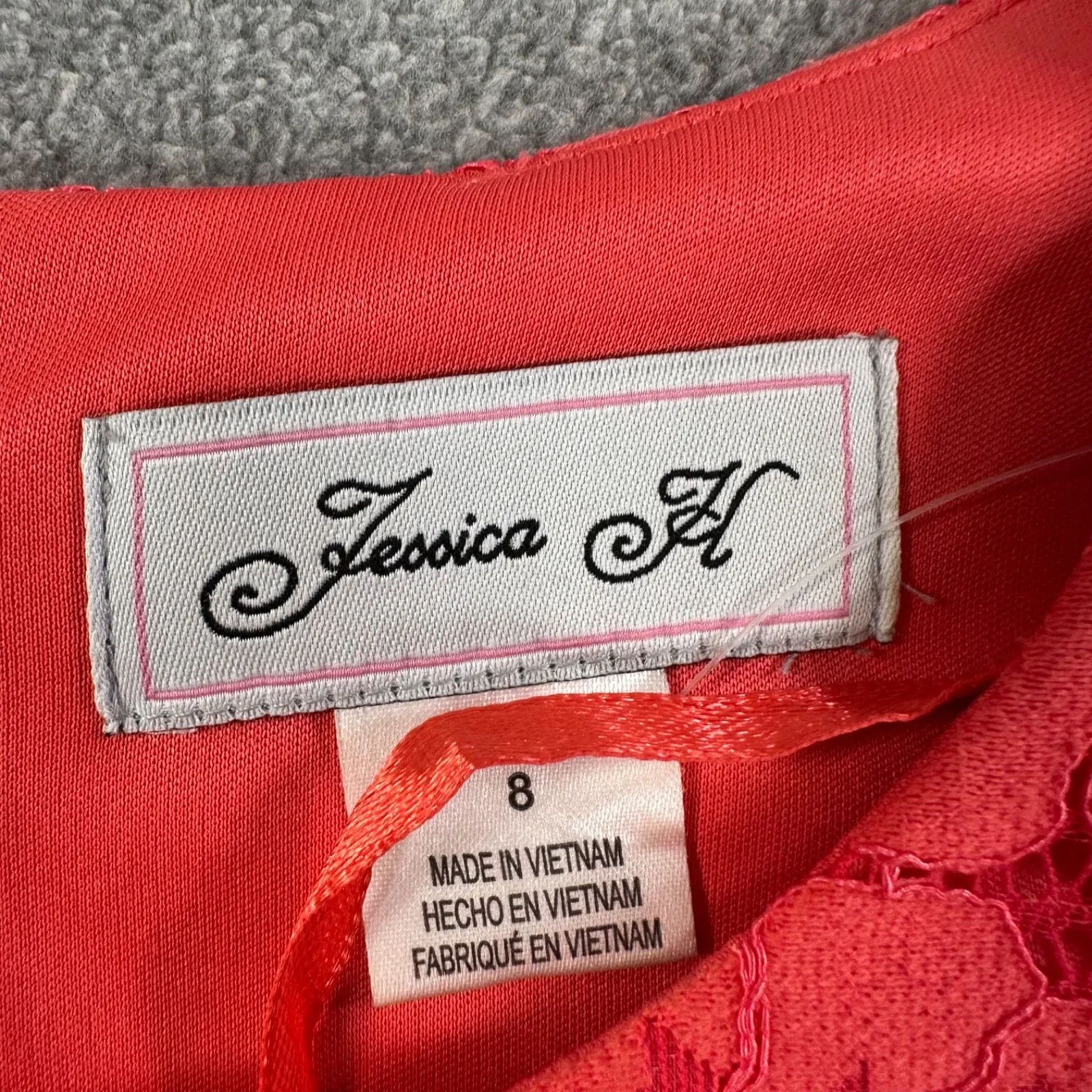 Jessica H Coral Pink Lace Shift Dress Women's 8 Short Sleeve Scallop Fringe Hem - Image 3