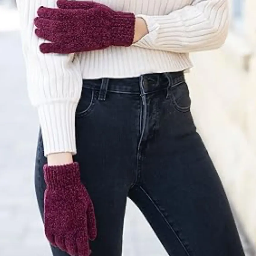 CHENILLE Soft Knit Plush Purple Gloves - Image 2