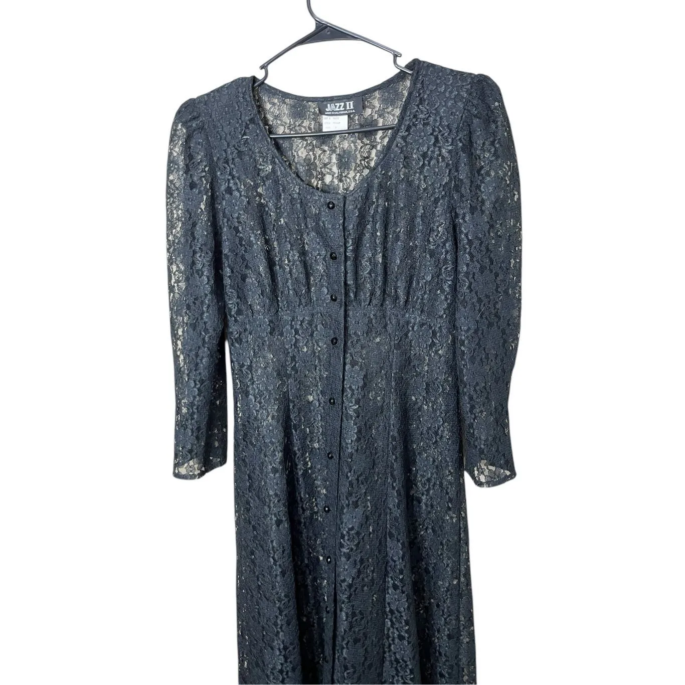 Vintage Jazz II Black Lace Long Sleeve Maxi Dress Sheer Size 8‎ - Image 2