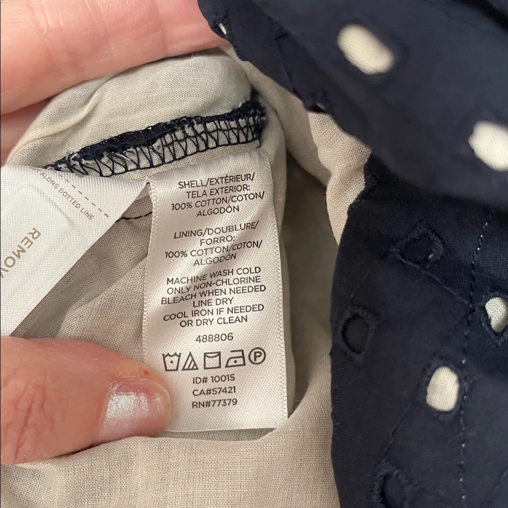 Ann Taylor navy blue & cream white eyelet polka dot midi tier skirt 6 - Image 4