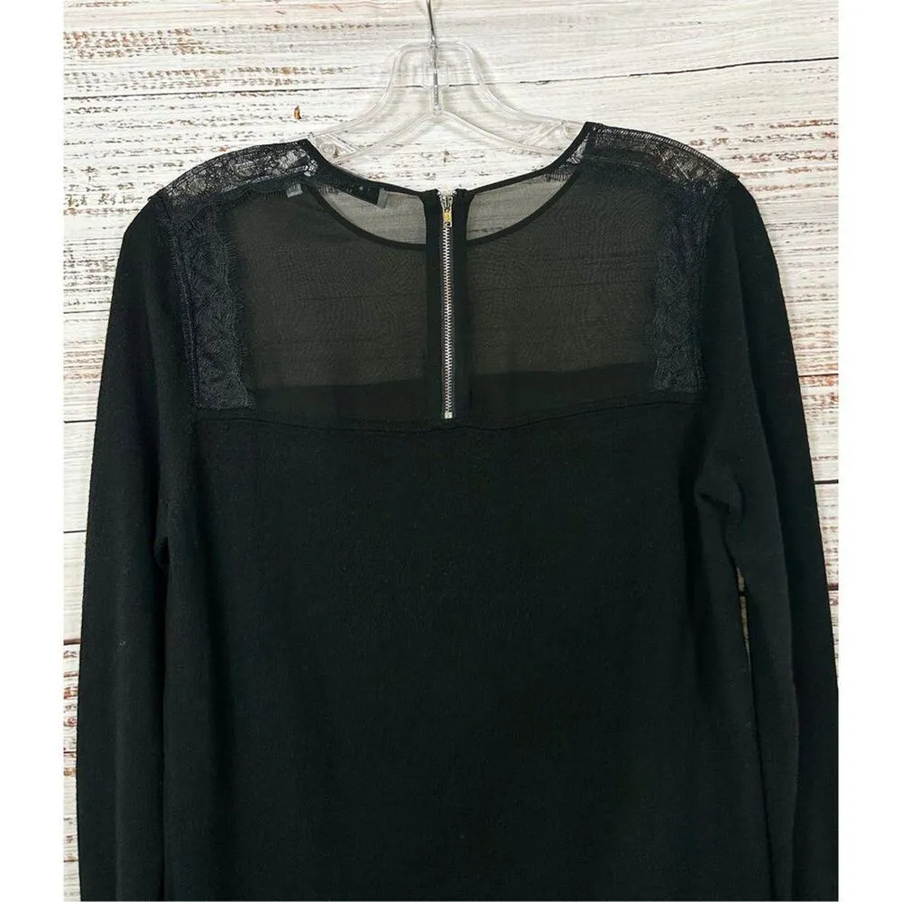 Sandro Paris Womens Wool Cashmere Long Sleeve Lace Accent Blouse Black 1 Small - Image 6
