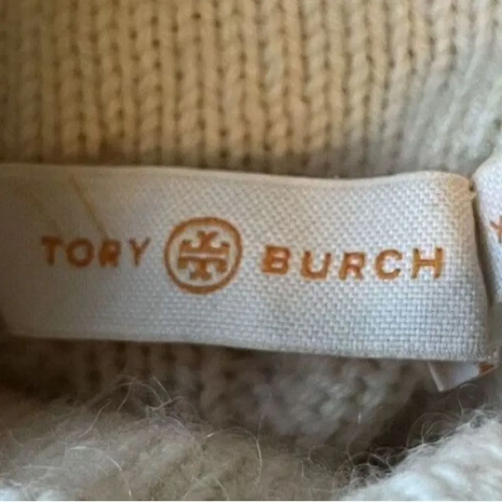 Tory Burch Sweater Nel Cable Knit Diamond Turtleneck Alpaca Wool in Cream Blue - Image 14