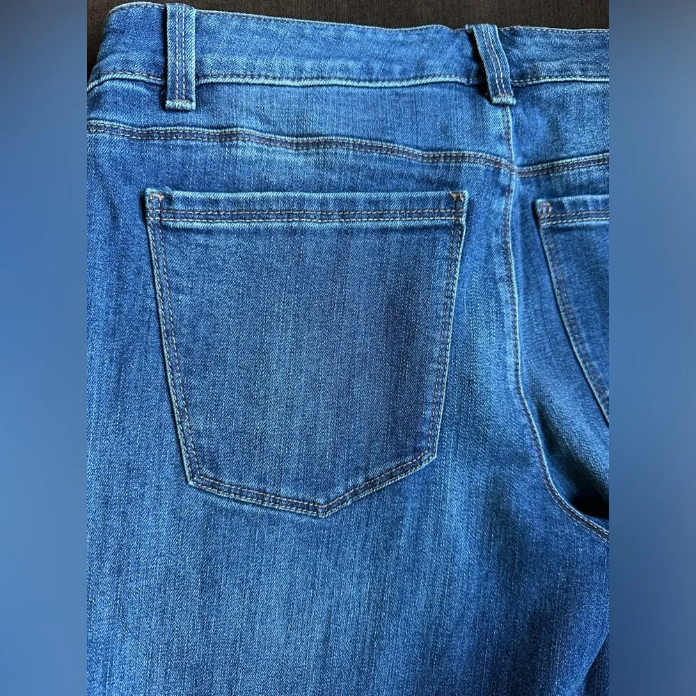 WHBM Blue Slim Straight Mid Waist Jeans Beaded  Embroidered Floral  Print Sz 8P - Image 4