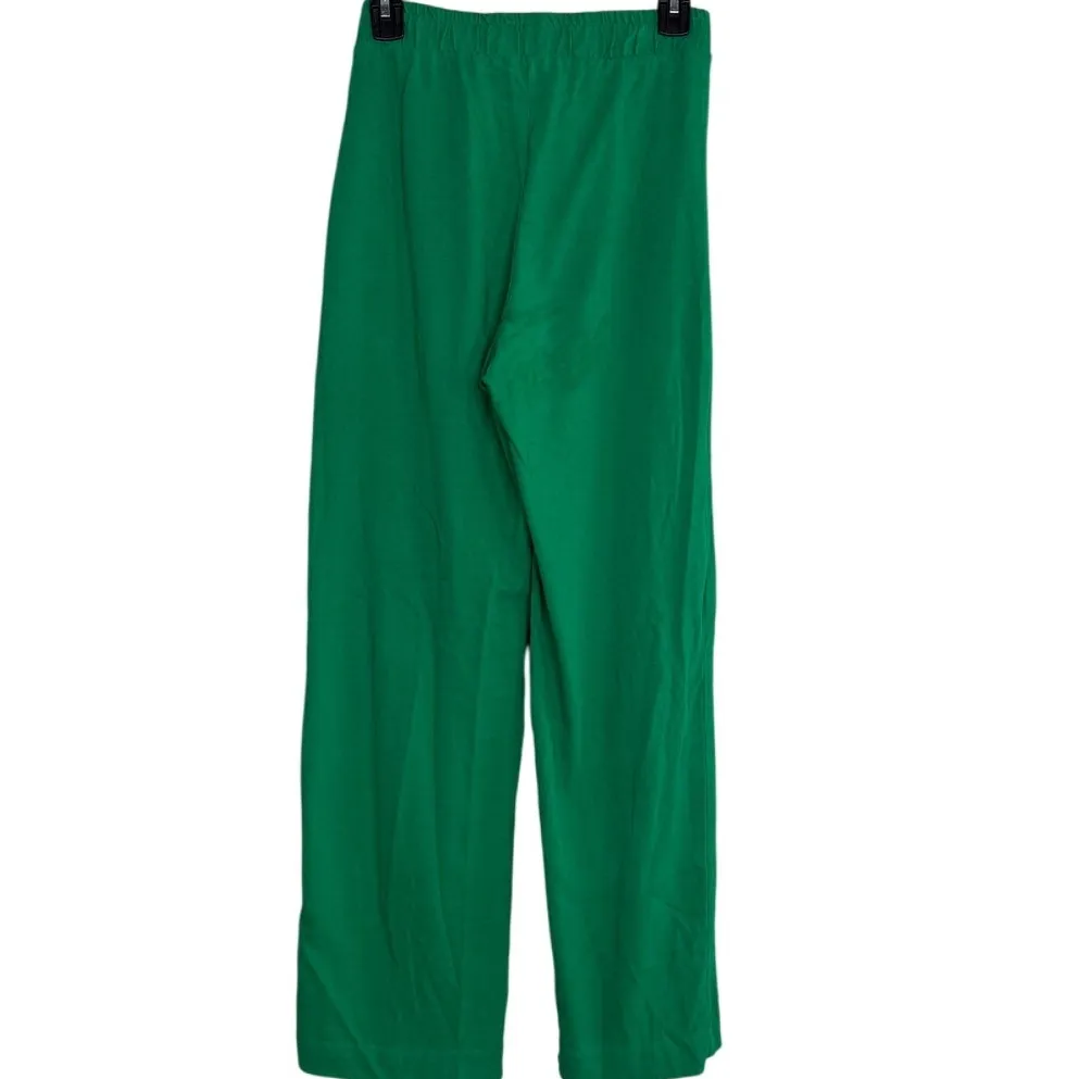 Zara Wide Leg High Rise Tie Waist Stretch Pull On Trouser Pants S Kelly Green - Image 4
