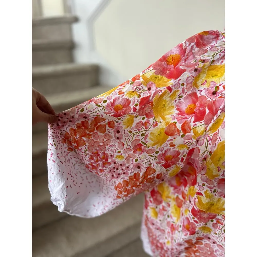 Lane Bryant Yellow & Red Floral Tulip Peasant Blouse - Image 4