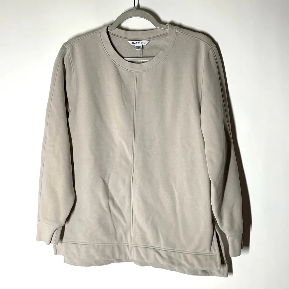 Athleta Retroplush Crewneck Pullover Sweatshirt Abalone Grey Size Medium - Image 5