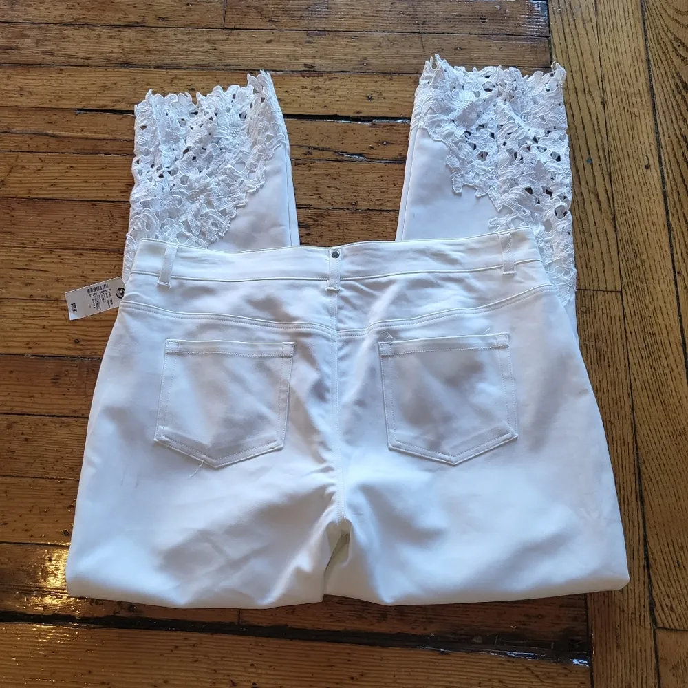 Premise Asymmetric Lace Hem Detail Capri Pants Cotton Blend White Size 12 - Image 8