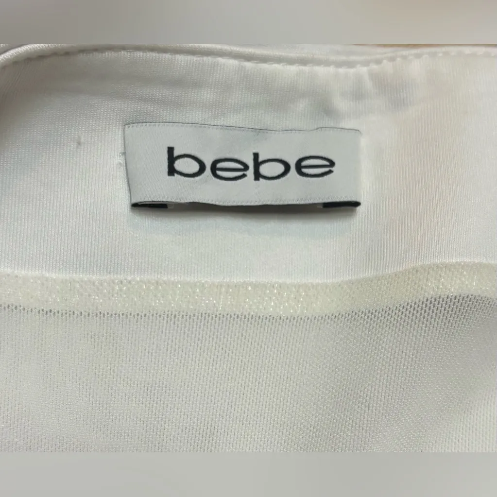 Bebe Geometric Pattern Sequin Mini Skirt Lined Size Small Petite Beige White - Image 3