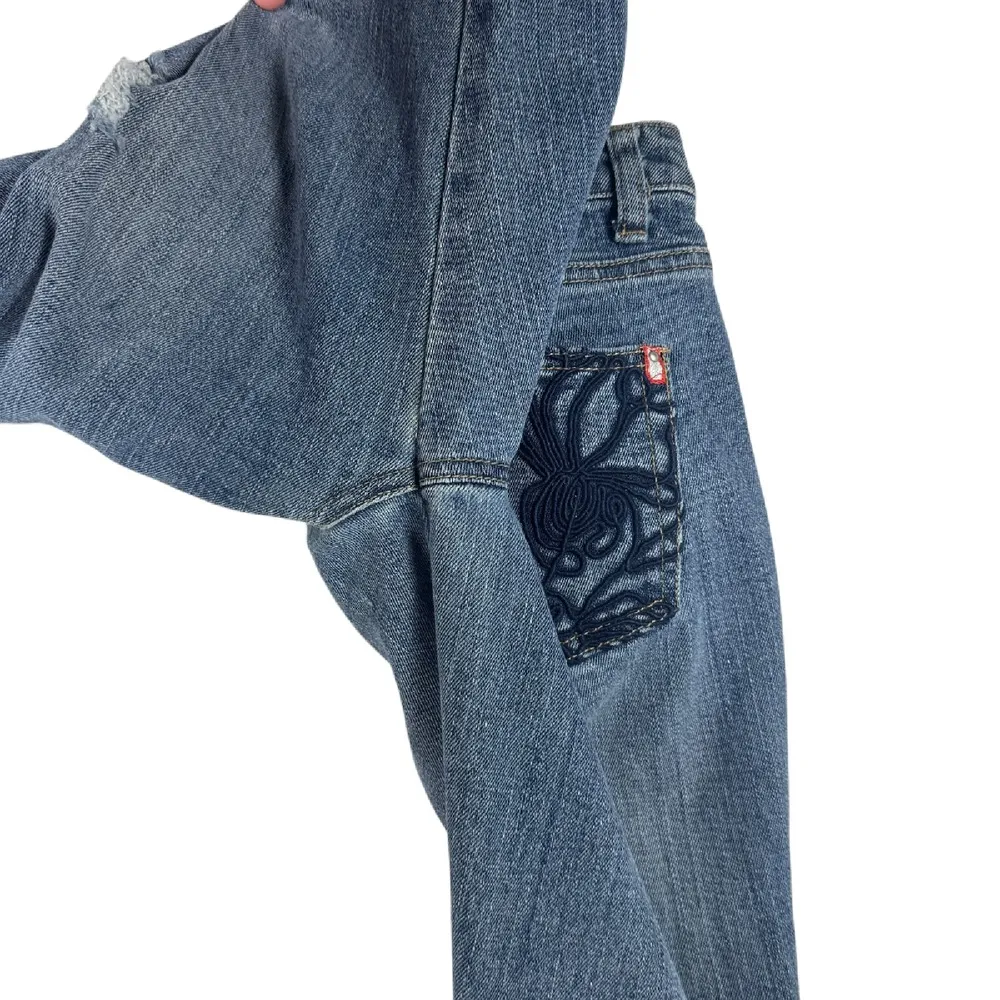 Y2K Southpole Jeans Womens Juniors 11 Embroidered Grunge Floral Flare‎ Denim Emo Blue Size 31 - Image 9