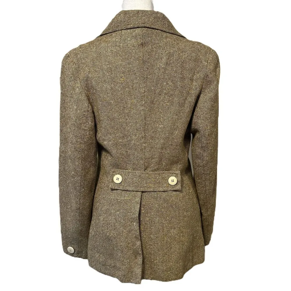 Vintage Womens Tweed Blazer Tan Brown Wool Size XS Daphne Raven London Academia - Image 3