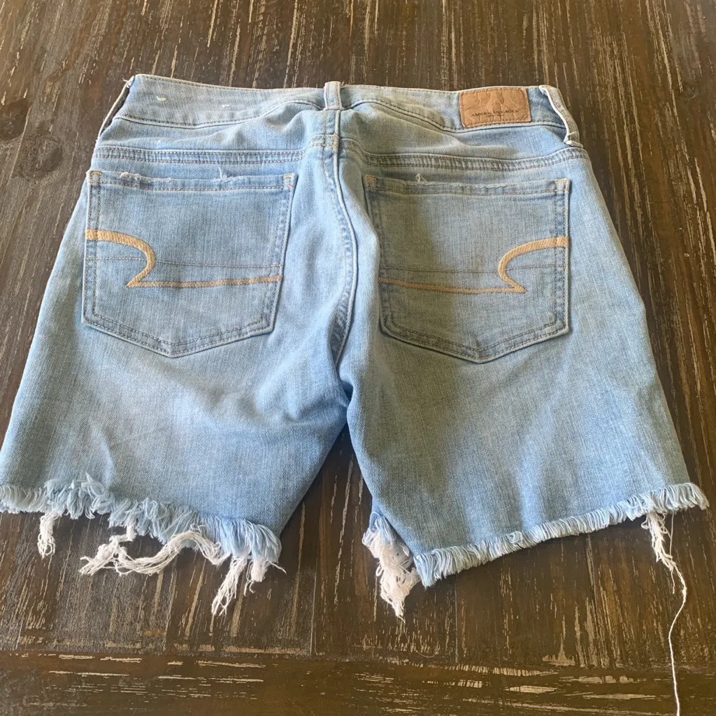 Size 00 American Eagle Outfitters Super Stretch Denim Blue Jean Cut Off Shorts - Image 2