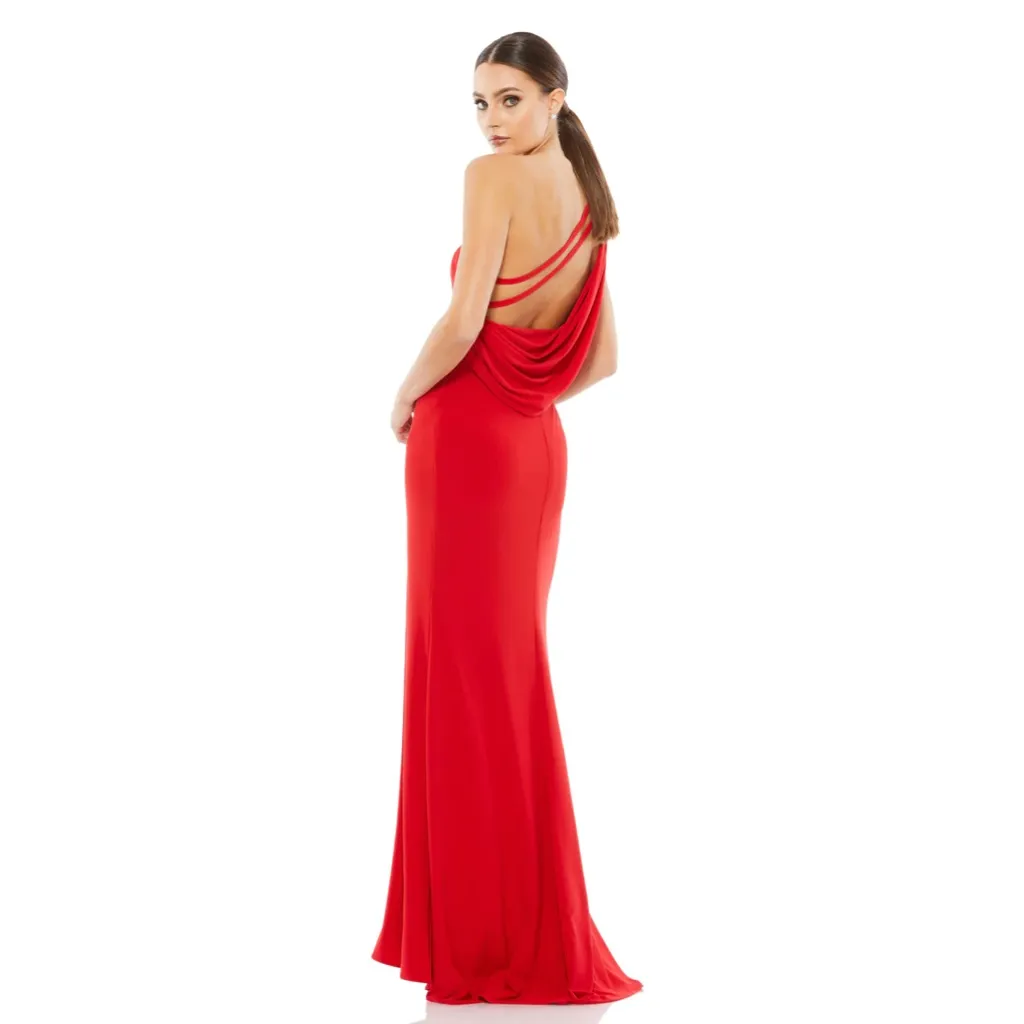 Ieena for Mac Duggal Jersey One Shoulder Draped Back Gown- NWT Red - Image 2