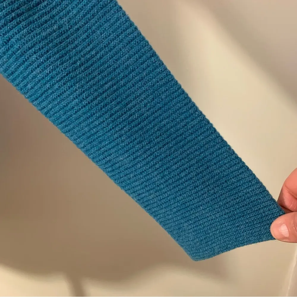 Griffen Teal Cashmere Ribbed Knit Crew Neck Sweater Size S Blue - Image 6