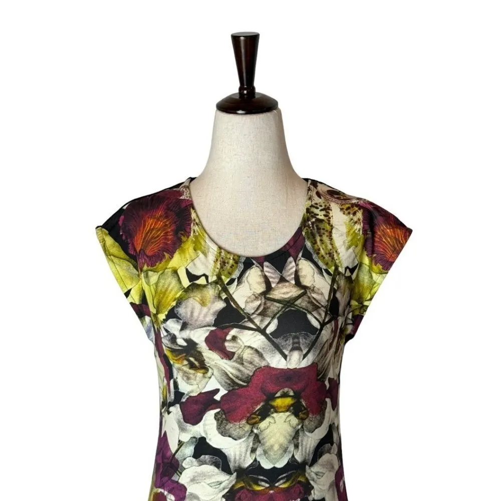 Ted Baker Black Jersey Knit Abstract‎ Floral Print Crew Neck Sheath Dress Size S - Image 3