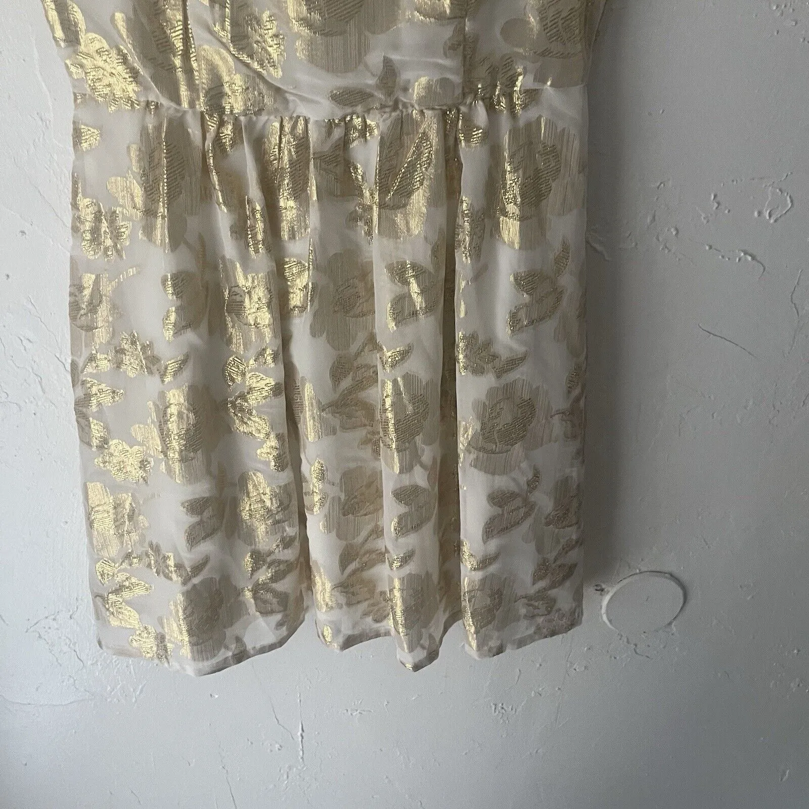 Huesday Size Small Gold Foil‎ Metallic Silk Floral Special Occasion Mini Dress - Image 4
