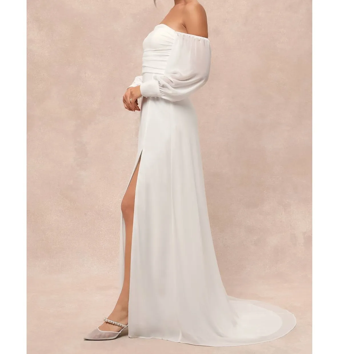 Lulus NWT Adorna White Off-the-Shoulder Semi-Sheer Button Chiffon Maxi Dress XL - Image 2